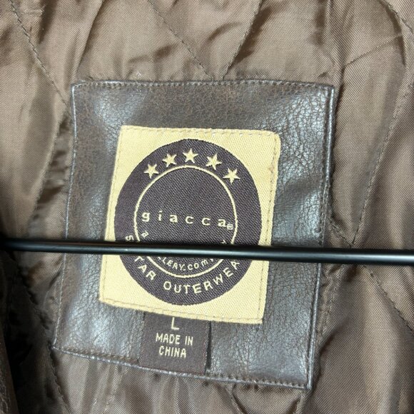 Giacca Womens Sz L Brown Distressed Faux Leather Button Front Jacket(1500) - Picture 7 of 7